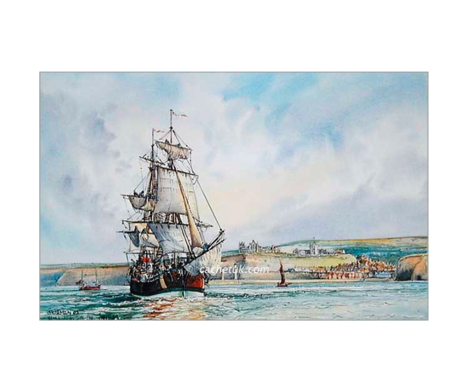 Picture of H. M. Endeavour in Whitby, open edition print size 382 x 265 (mm)