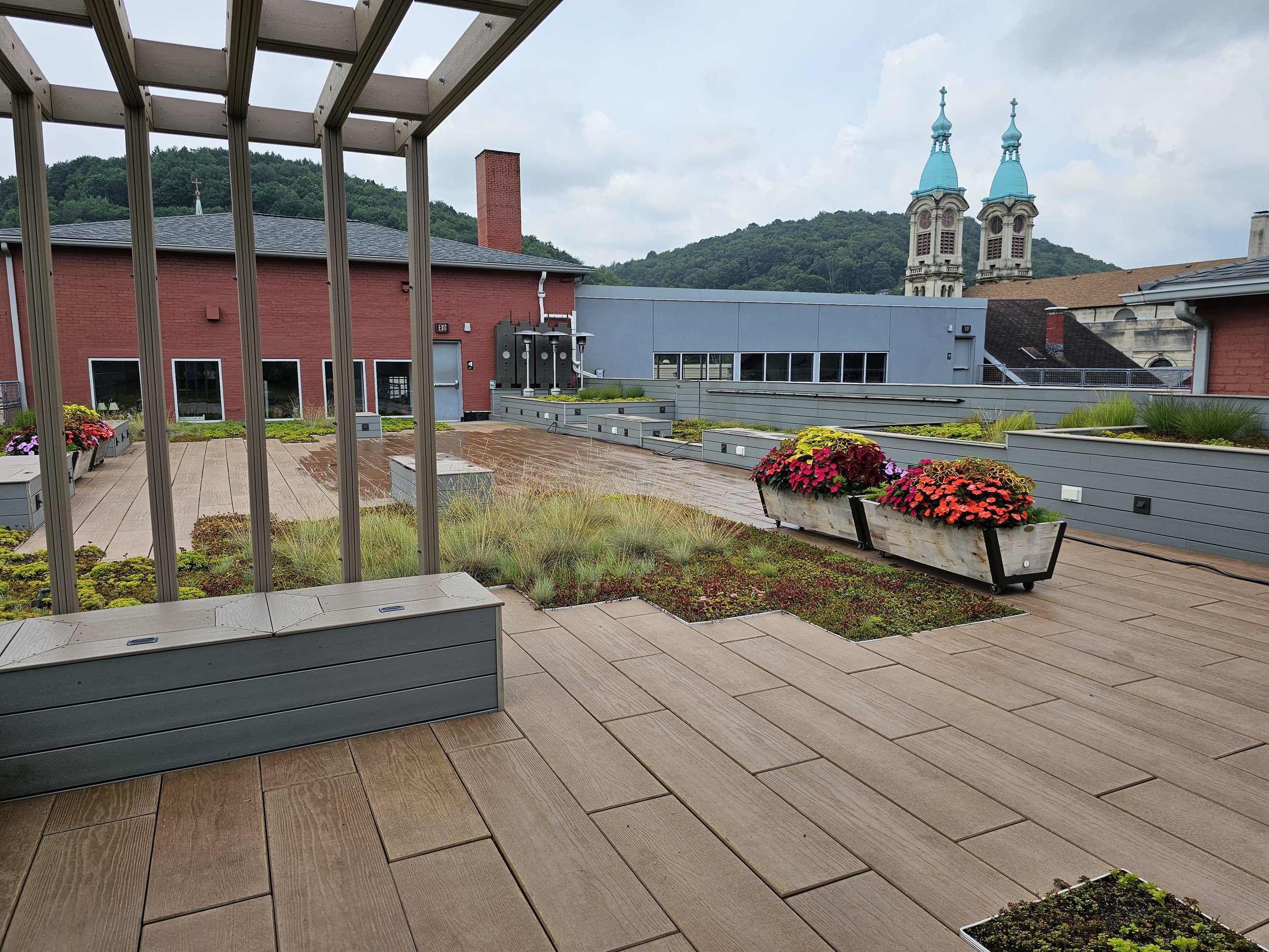View back to rooftop door