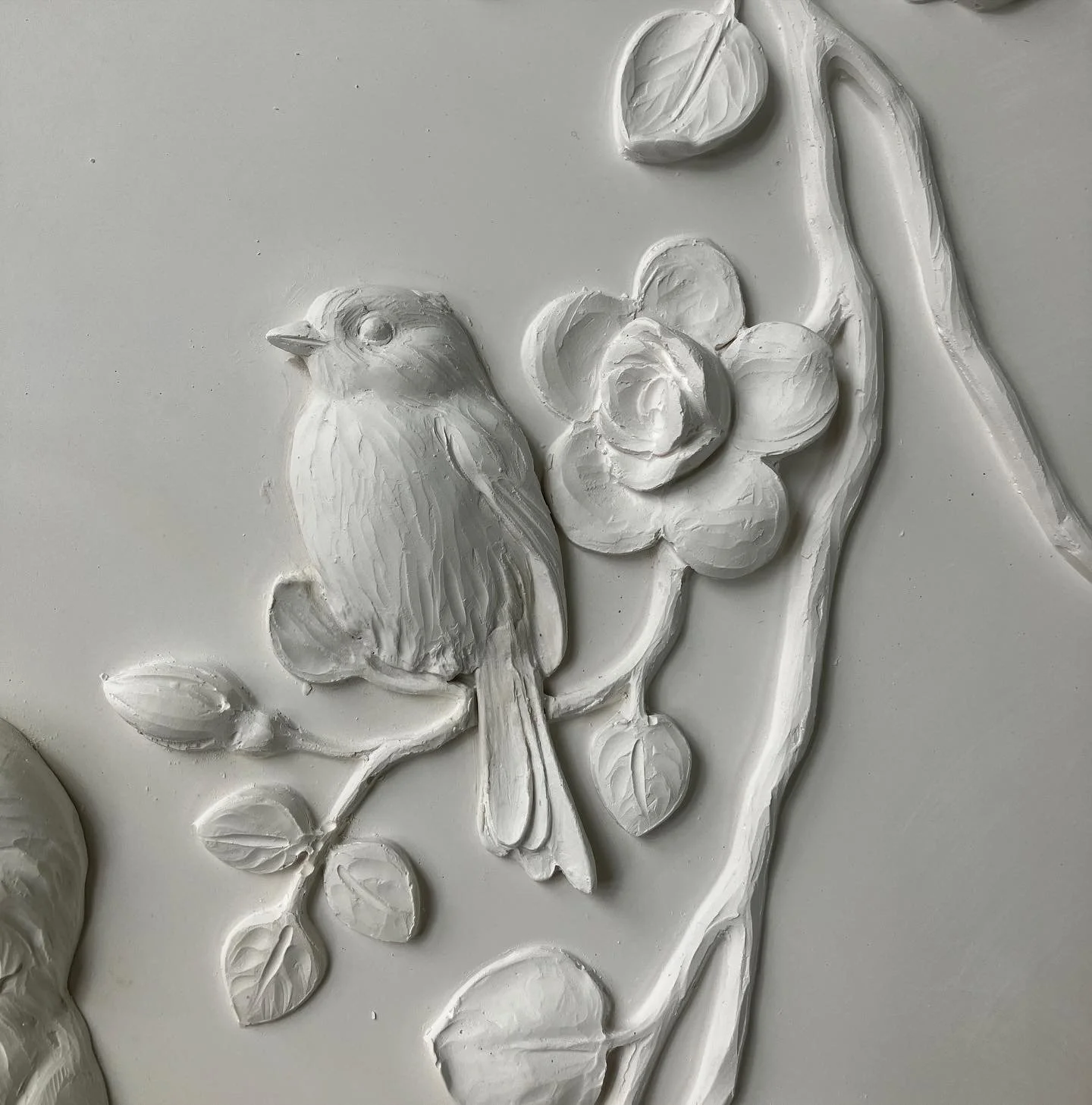 Kellie-Pereira-Sculpture-Bas-Relief-Bird-Ornamental-Leaves-Foliage-Clay-Plaster-Brooklyn-New-York.JPG