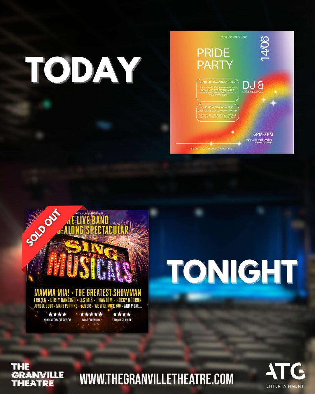 🎭 It's a double whammy Saturday for you, Ramsgate! 🎭

We have our pride party today 5-7pm at Coast cafe as well as 'Sing: the Musicals' at 7:30pm!

🌈❤️EVERYONE is welcome at The Granville Theatre at all times, and today's events are the PERFECT wa