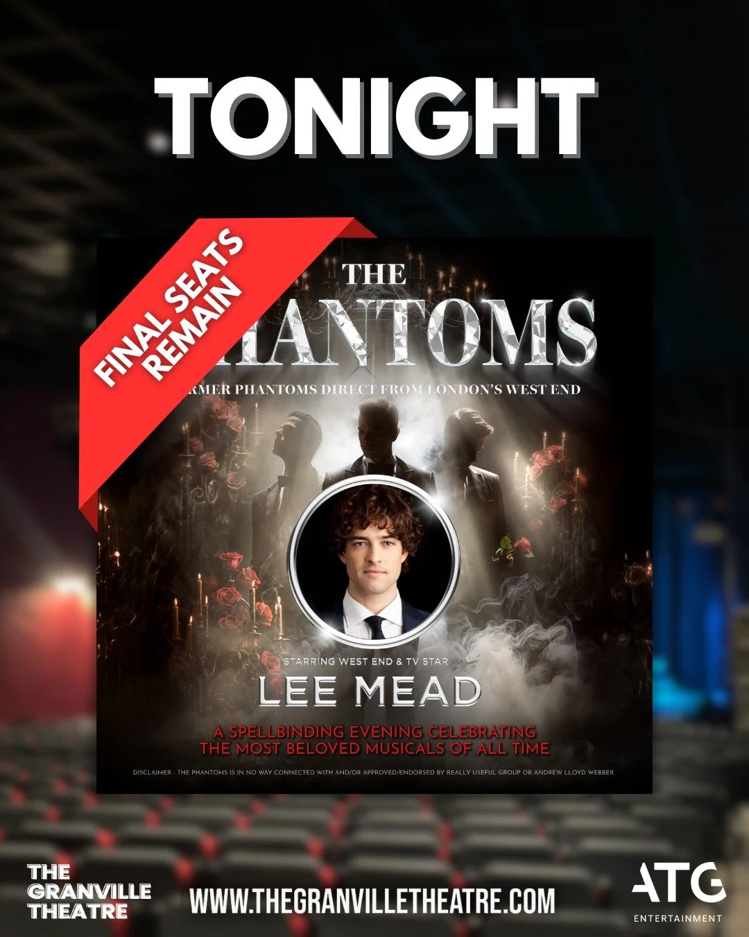 🌹 TONIGHT 🌹

The stage is set, the lights are dimmed&hellip; and The Phantoms starring Lee Mead are ready to captivate Ramsgate! 🌹🎶

Experience spine-tingling renditions from The Phantom of the Opera, Les Mis&eacute;rables, Miss Saigon and more &