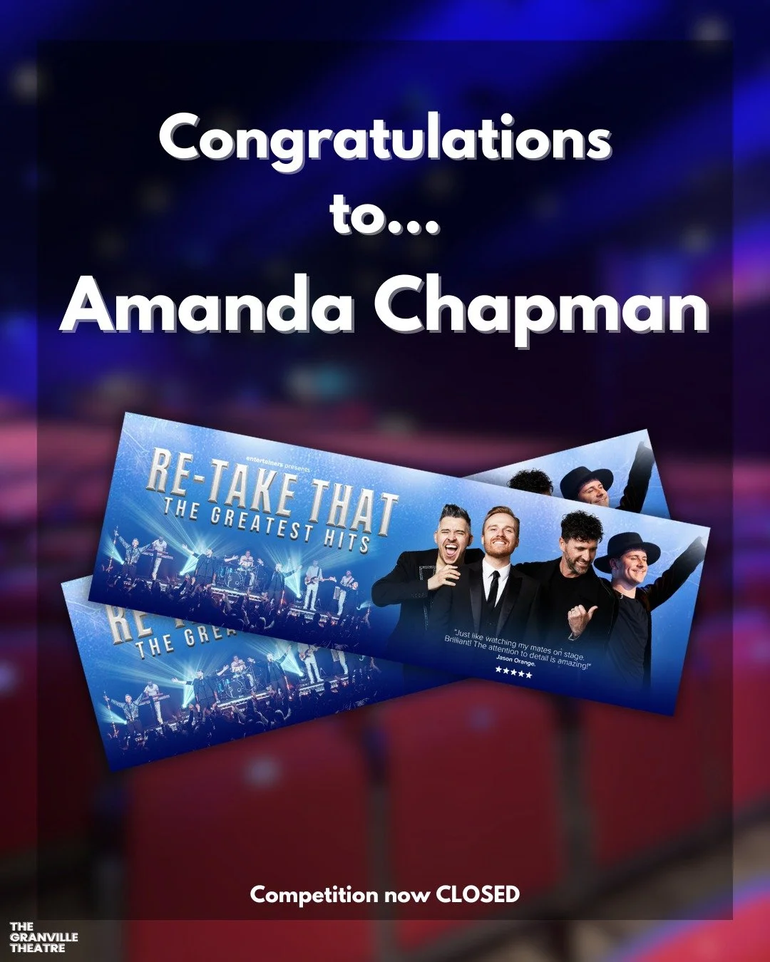🎉 Congratulations to our winner... Amanda Chapman! 🎉

Please email us at: admin@thegranvilletheatre.com to claim your tickets 🎟

Keep an eye out on our socials for even MORE competitions coming up...👀

🔗 www.thegranvilletheatre.com