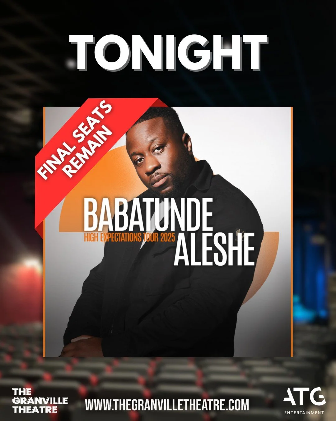 🚨 TONIGHT 🚨

We welcome the HILARIOUS Babatunde Aleshe as part of his 2025 tour: High Expectations.

We can't wait to welcome you all for another incredible night of comedy, final seats remain so grab them now for a night to remember 🎭

🎭 Babatun