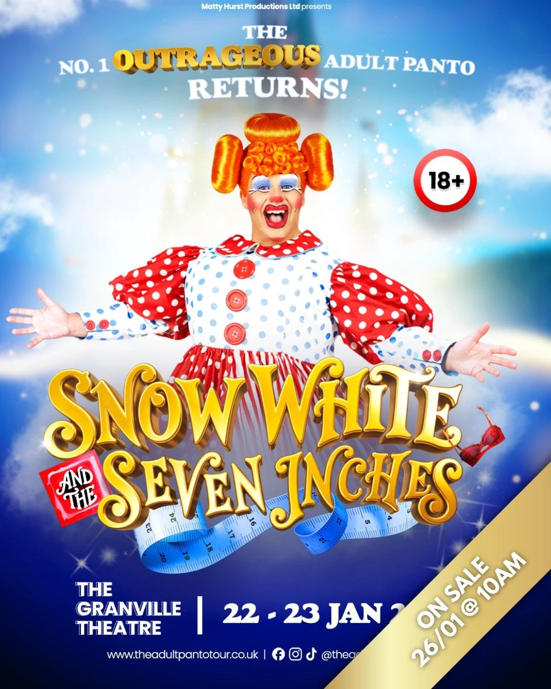 🌟 NEW SHOW ANNOUNCEMENT 🌟

The no.1 OUTRAGEOUS Adult Panto returns in 2027 with their new show 'Snow White and The Seven Inches' 🙈🍎

MIRROR MIRROR ON THE WALL, WHO&rsquo;S THE FILTHIEST OF THEM ALL?

After gagging on Queen Labia's forbidden fruit