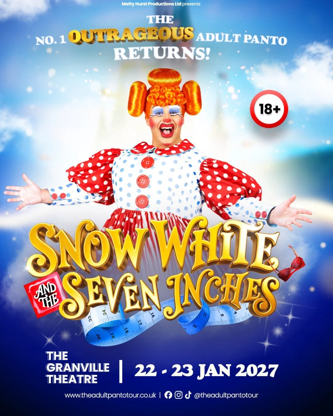 🌟 ON SALE NOW 🌟

The No.1 OUTRAGEOUS Adult Panto returns in 2027 with their new show 'Snow White and The Seven Inches' 🙈🍎

MIRROR MIRROR ON THE WALL, WHO&rsquo;S THE FILTHIEST OF THEM ALL?

After gagging on Queen Labia's forbidden fruit, Snow Whi