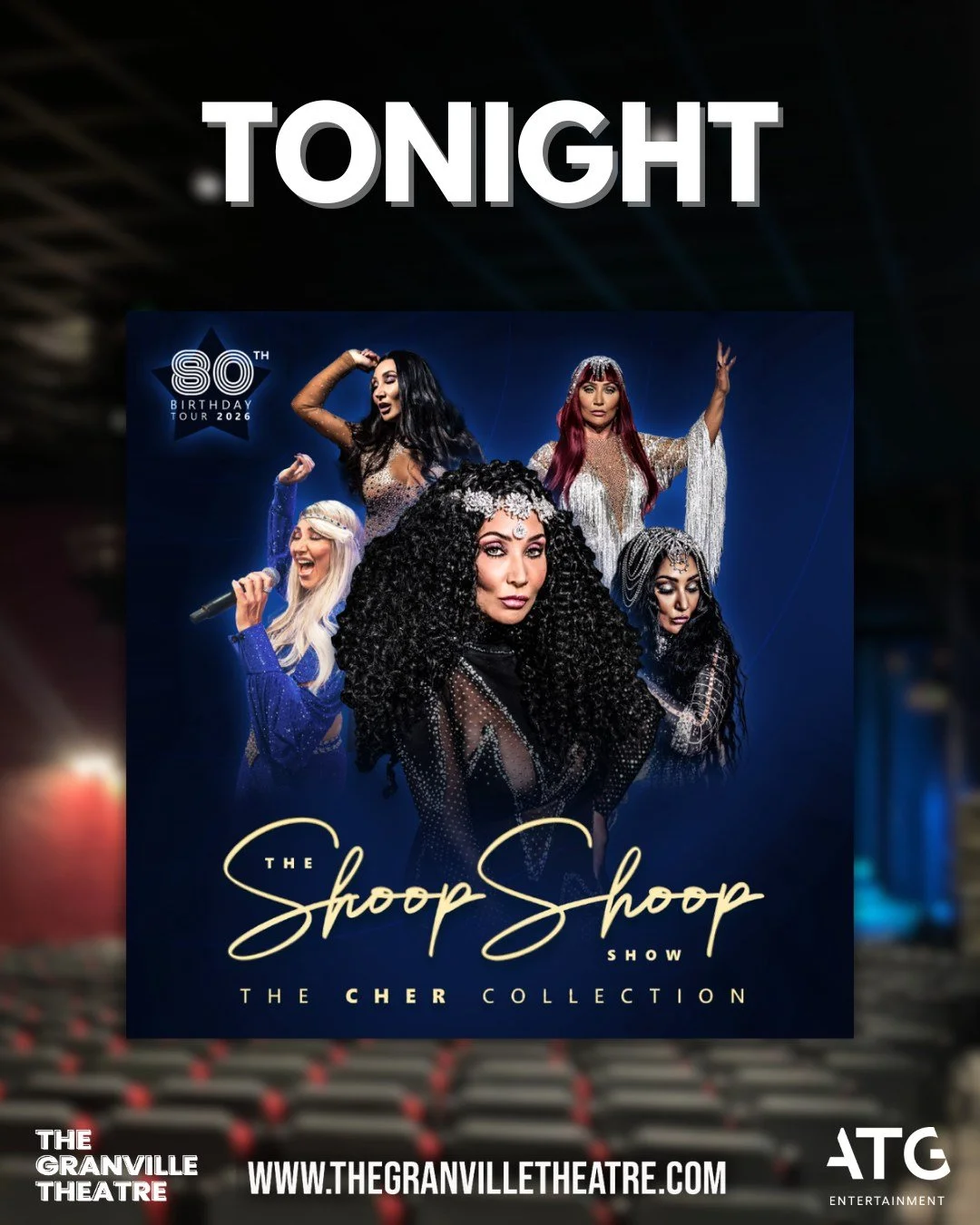 🪩 TONIGHT 🪩

Get ready to celebrate the icon herself, Cher!

The Granville Theatre is ready to welcome you to a night of hits from the icon herself, so bring your friends and get ready to be ✨ fabulous ✨

🎭 The Shoop Shoop Show -The Cher Collectio