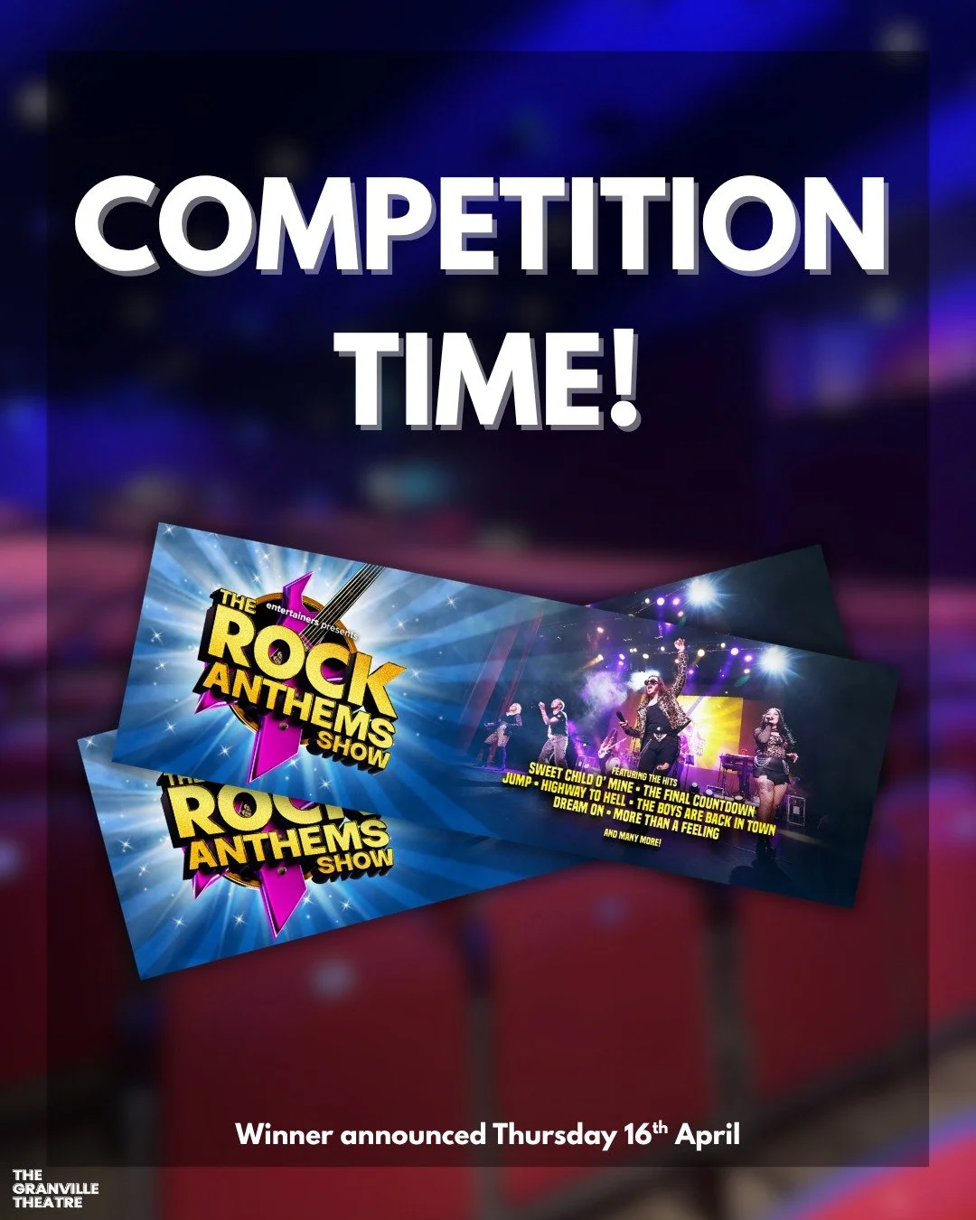 🎁 It's Competition Time again! 🎁

This time it's your chance to win 2 x Tickets to 'The Rock Anthems Show' on Saturday 18th April 🤘

To be in with a chance of winning, all you have to do is:

🎙 Like this post
🎙 Share this post
🎙 Tag your theatr