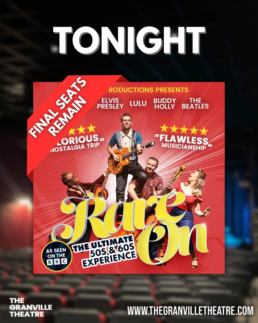 🎙 TONIGHT 🎙

Get ready to jive your way to The Granville Theatre for tonight's performance of 'Rave On'!

We cannot wait for tonight's show, and there are still a few seats remaining if you want to celebrate your Friday in style 🕺

🎭 Rave On - Th