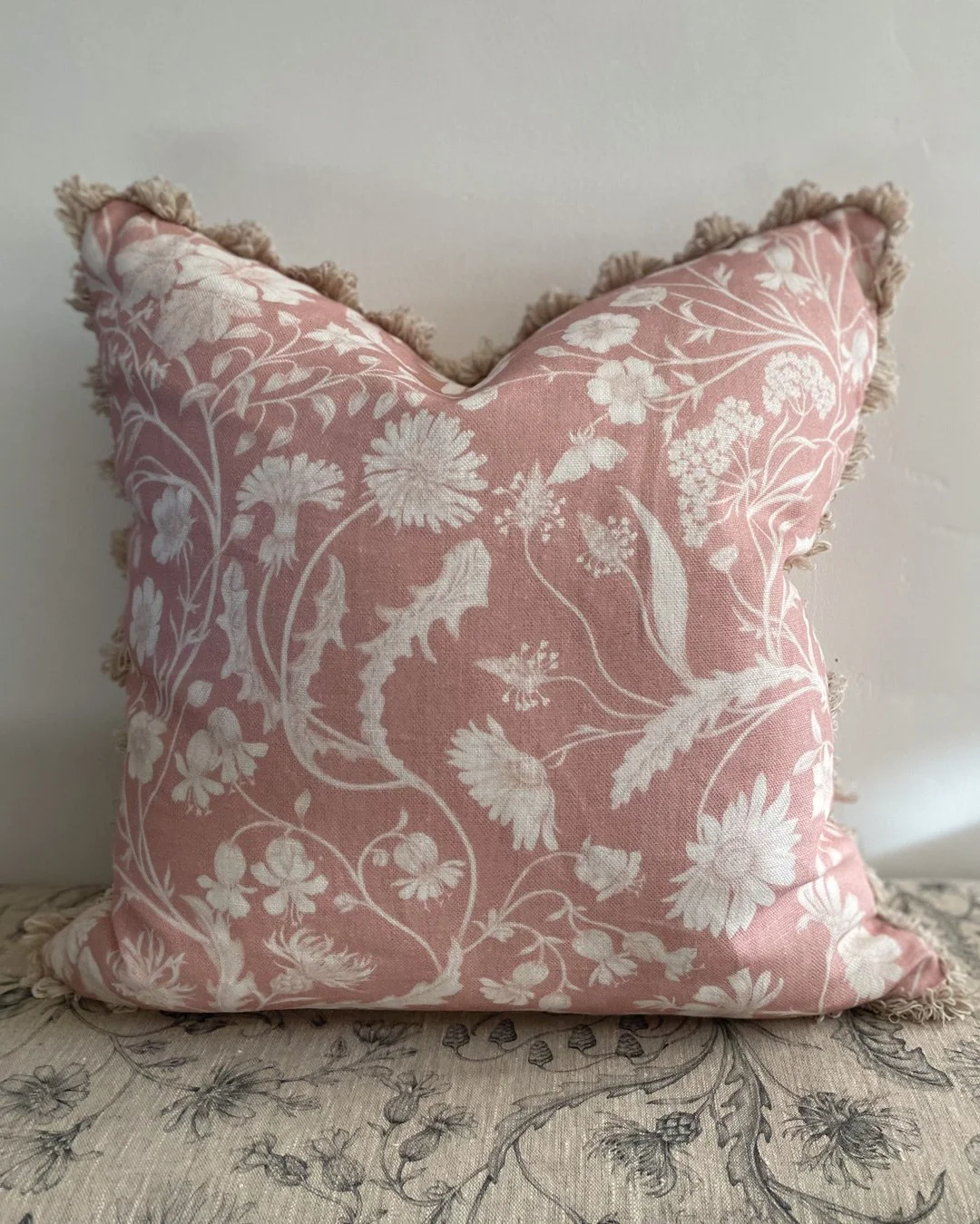 The Lost Garden in Mallow Linen 45 x 45 cm Cushion with Natural Fan Edge Trim