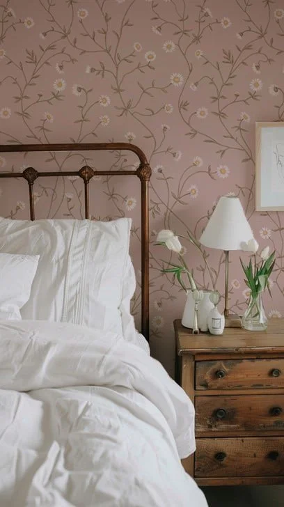 Daisy Chain Wallpaper – Dusty Rose