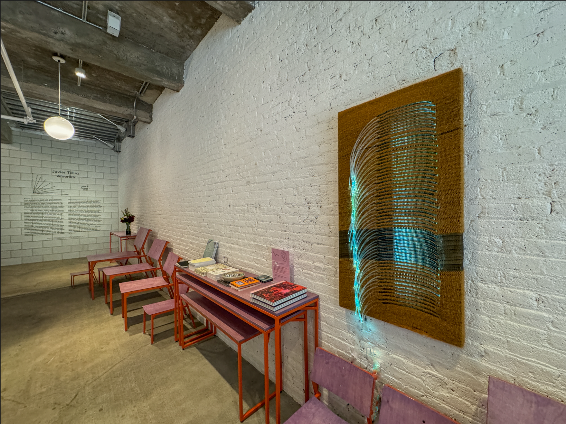 Ancient Futures woven textile panel glowing with fiber optic LEDs