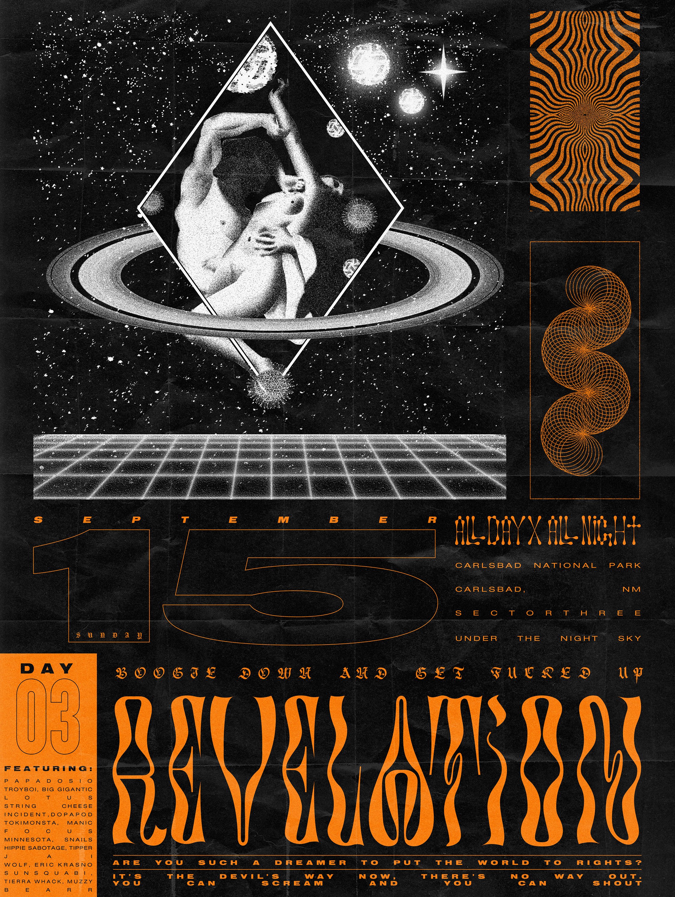 Rave music festival house show dance music EDM revelation day three poster promotion