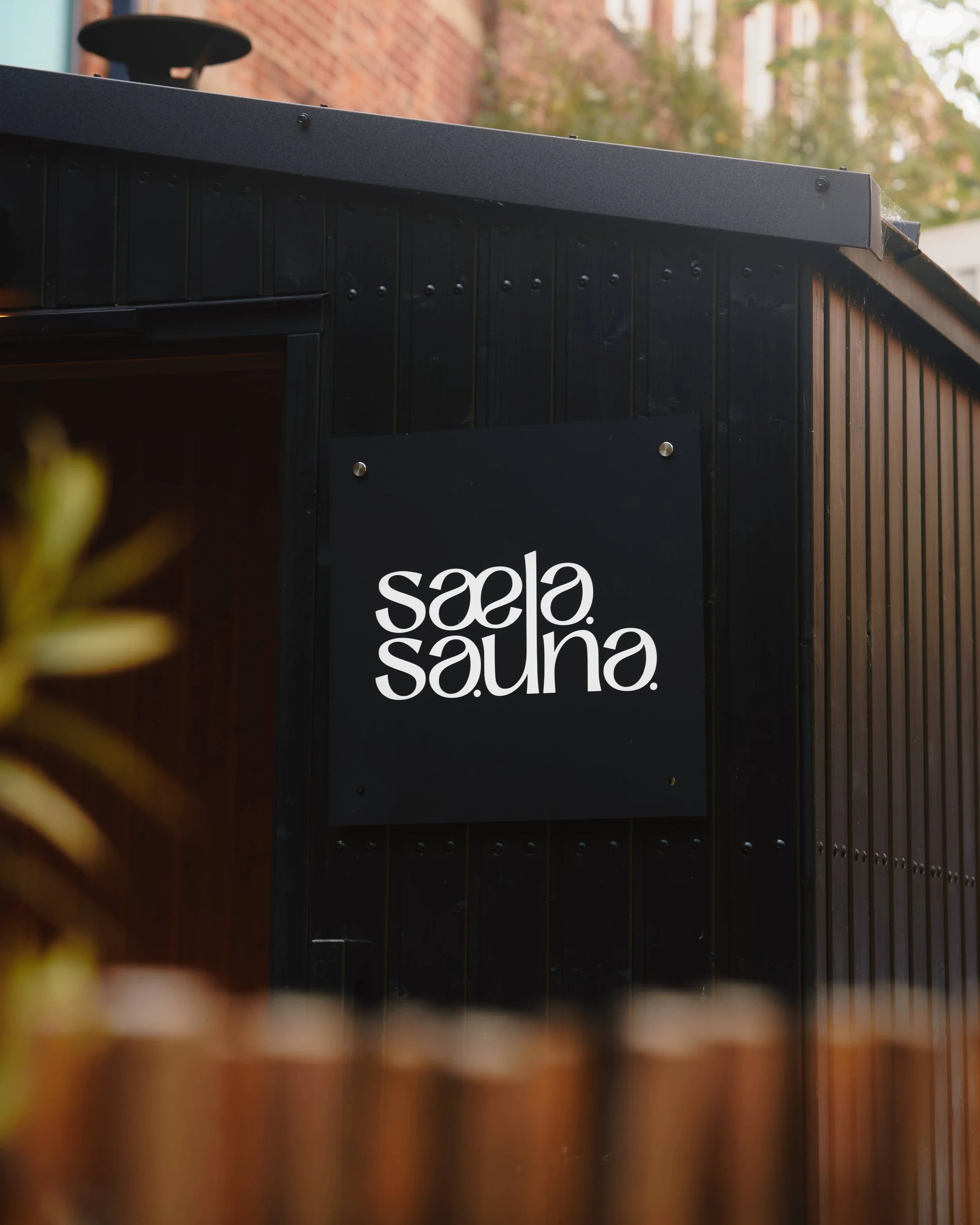 Image of exterior and logo at Saela Sauna for commercial brand content photography in Newcastle Upon Tyne UK