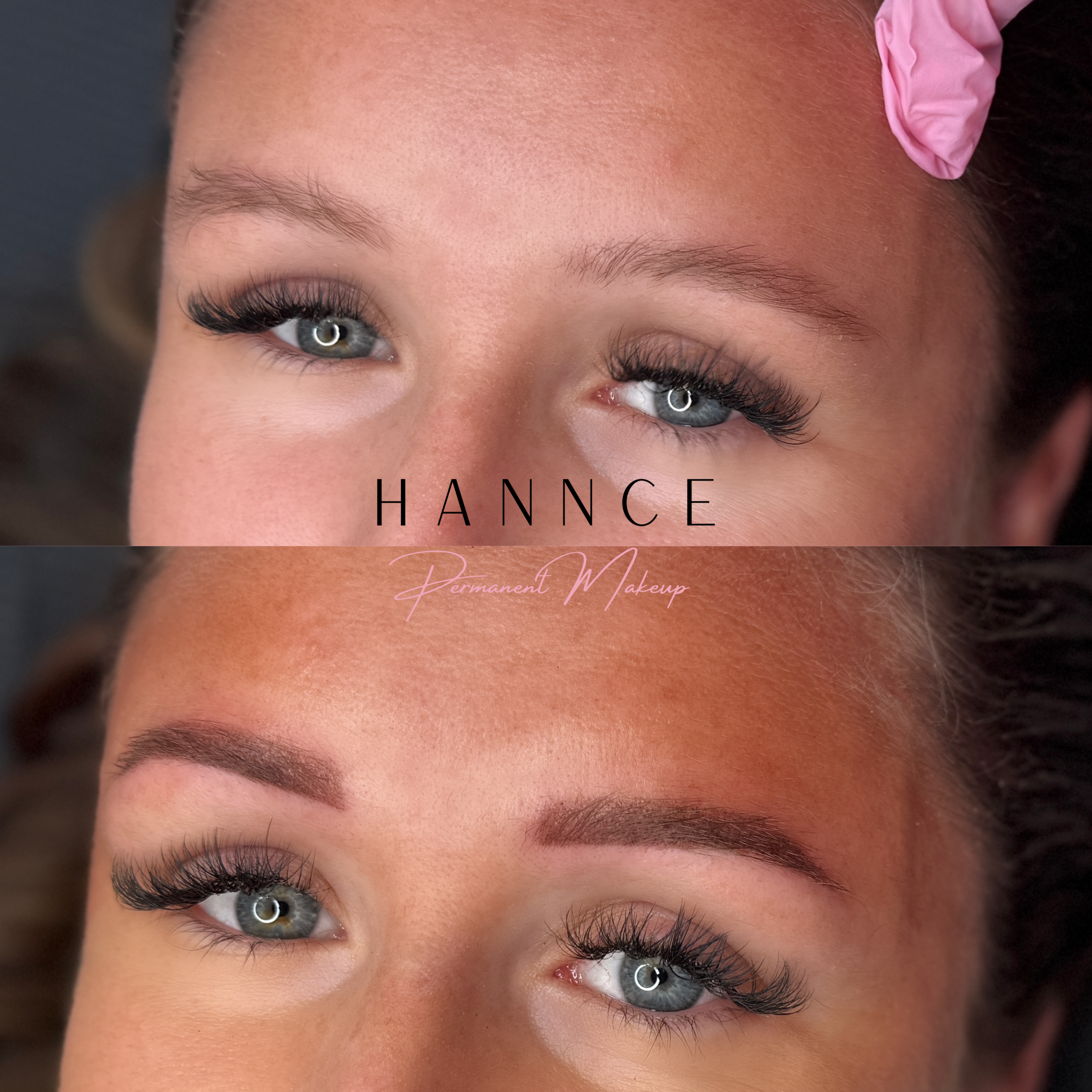 Ombre brow transformation showing a lady who had old faded microblading  and now has beautiful natural looking ombré brows in Stalybridge, Greater Manchester.