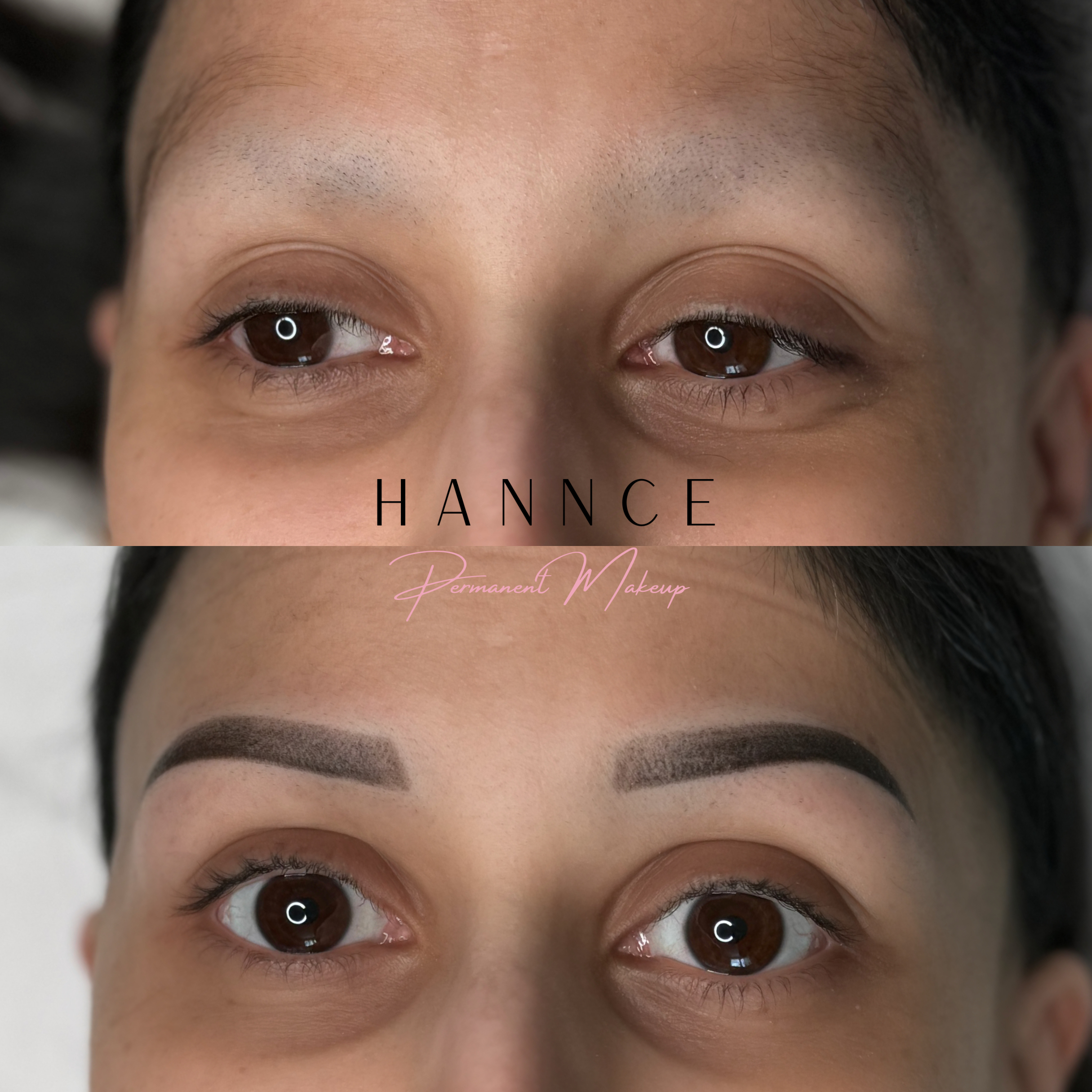 Ombre brow transformation showing a lady who had no natural brow hair and now has beautiful natural looking ombré brows in Stalybridge, Greater Manchester.