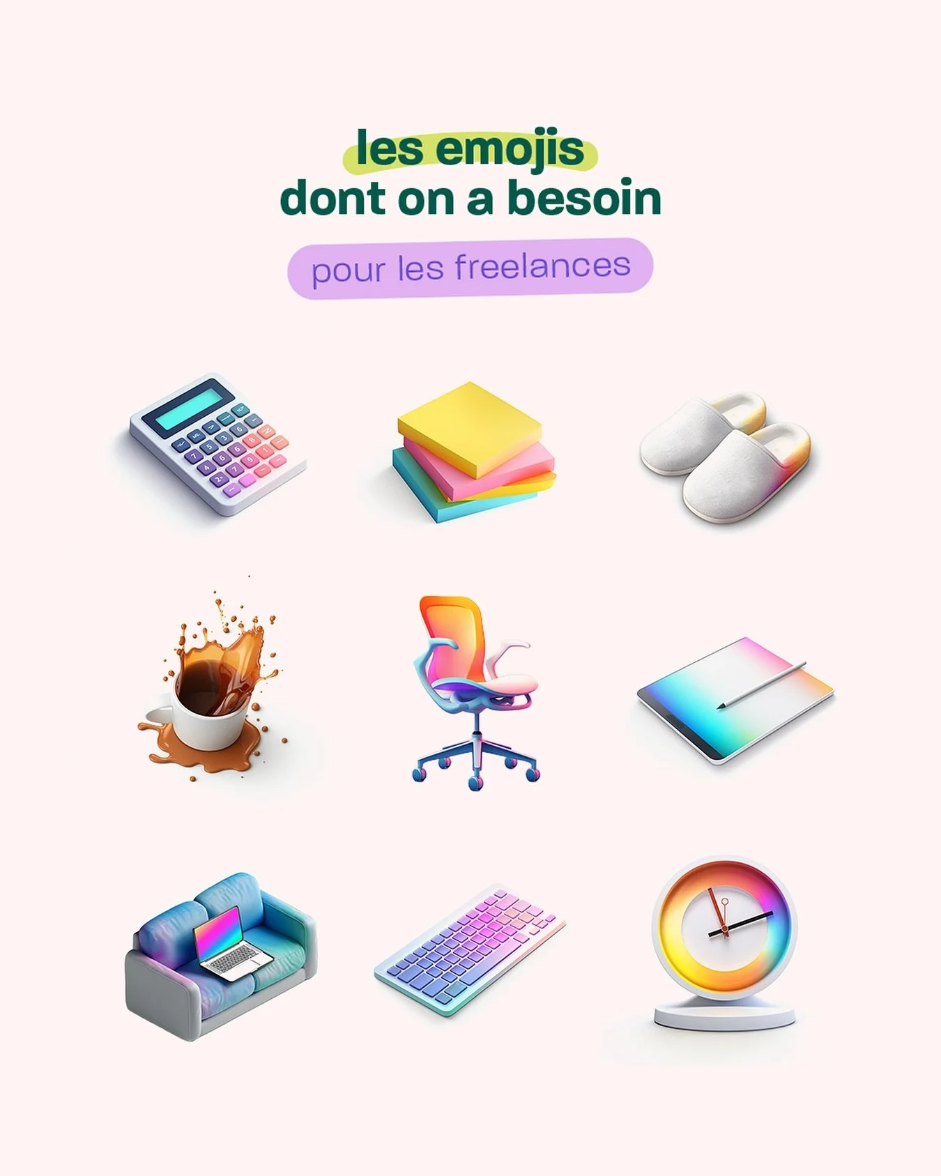 Les emojis qu&rsquo;on aimerait avoir sur nos t&eacute;l&eacute;phones 👆
J&rsquo;aurais aussi pu faire&hellip;
🧾 les relances de facture en retard 
💻 l&rsquo;ordi qui rame
📎 le client qui demande &ldquo;juste un petit truc&rdquo;
Tu r&ecirc;ves d