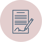 Icon of a document with lines of text and a pencil signing or marking the document.