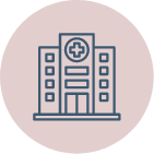 Hospital building icon with a plus sign on the front