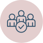Icon of three people with a checkmark, symbolizing approval or verification.