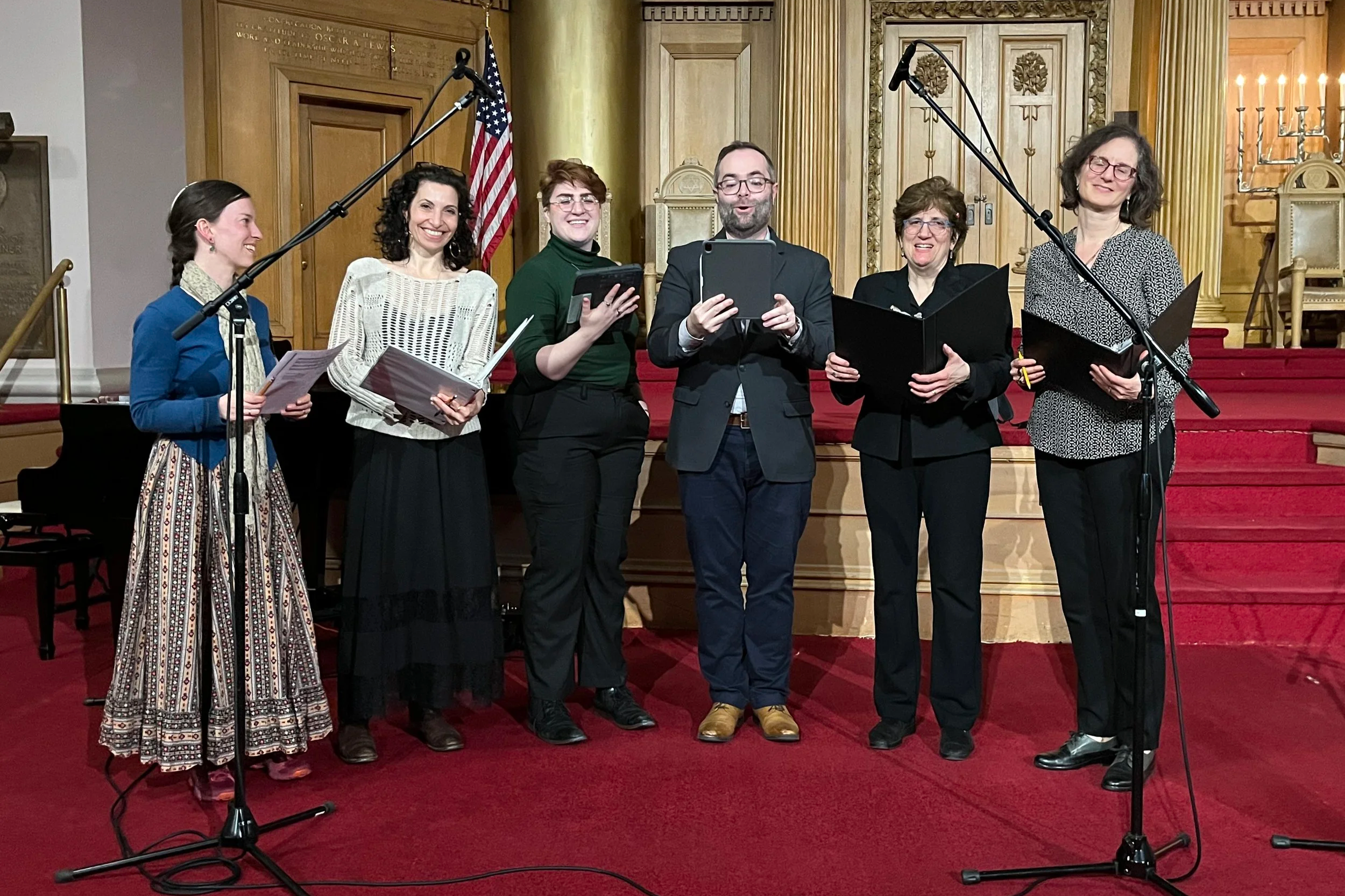 Rehearsing with Brooklyn cantors for a community-wide Yom HaShoah ceremony