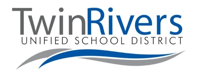 The Twin Rivers Unified School District logo featuring stylized waves in gray and blue.