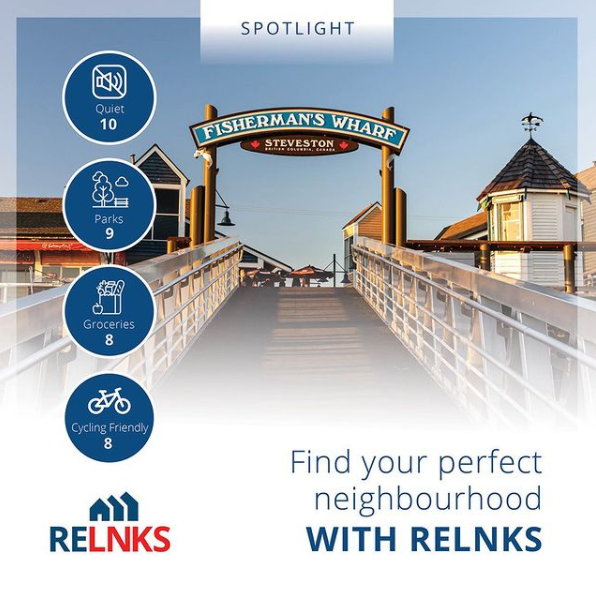 Using RELNKS Neighbourhood Data, we're spotlighting #Steveston, BC! 

Just an arm’s reach from Vancouver, Steveston Village is a uniquely charming, family friendly neighbourhood next to the sea with beautiful sights, great restaurants, and plenty to 