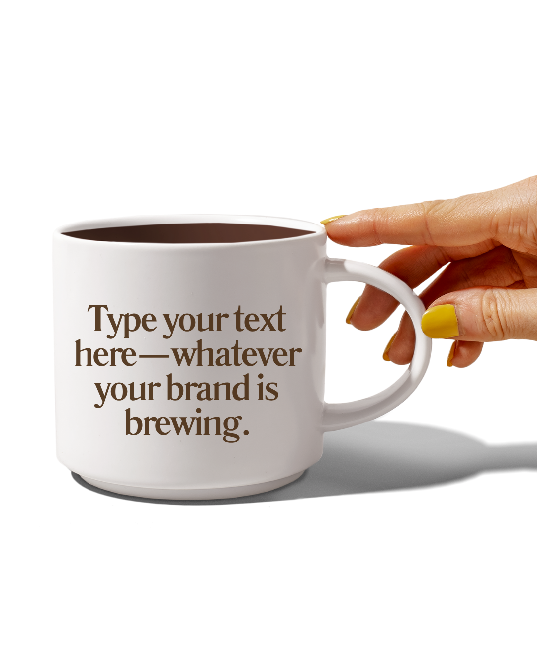 Coffee Mug Canva Template featuring a female hand holding a stylish coffee cup with editable text for content creation and marketing for small businesses and entrepreneurs.