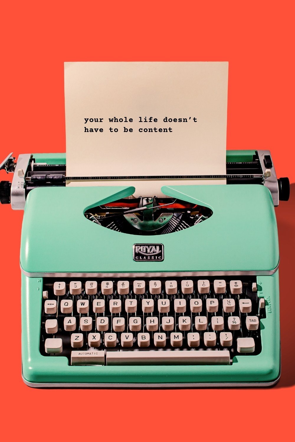 Vintage typewriter Canva template for Instagram — "your whole life doesn't have to be content" — retro aesthetic social media template for creators