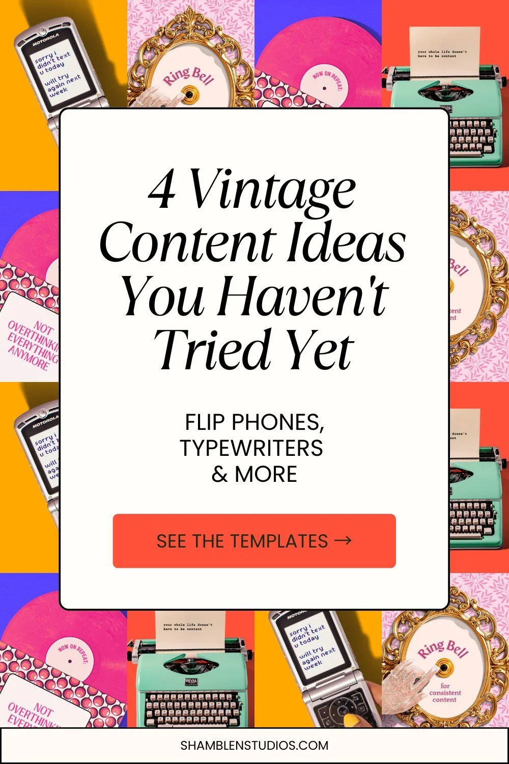 4 vintage Canva template ideas for Instagram content — flip phones, typewriters, and retro social media templates for content creators
