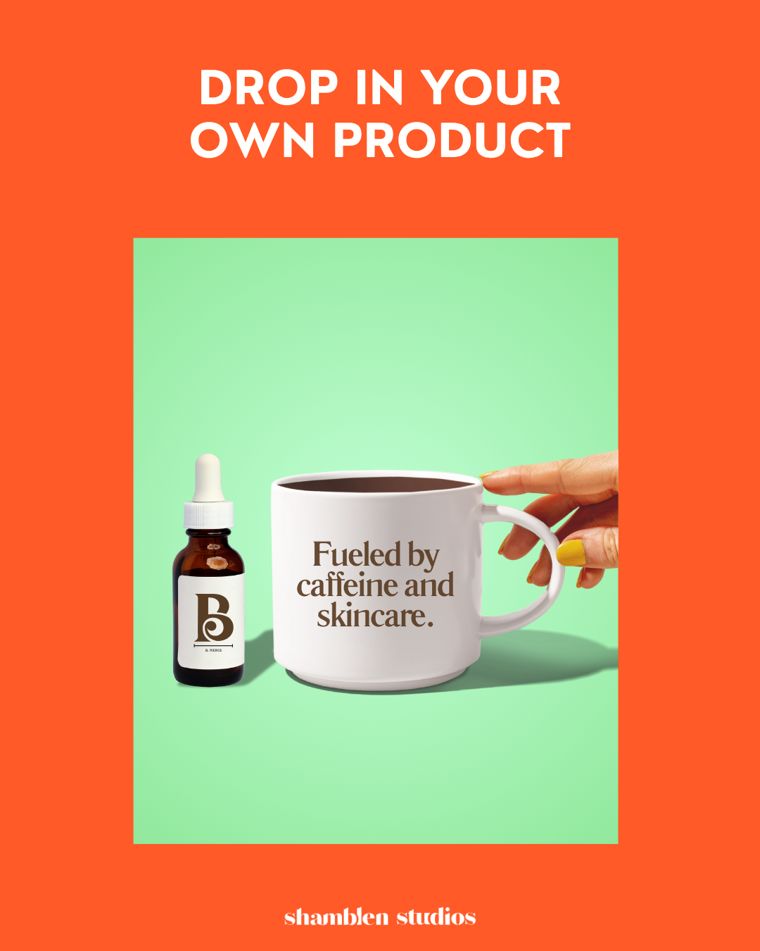Coffee Mug Canva Template featuring a female hand holding a stylish coffee cup with editable text for content creation and marketing for small businesses and entrepreneurs.
