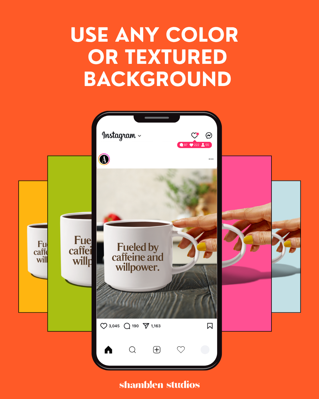 Coffee Mug Canva Template featuring a female hand holding a stylish coffee cup with editable text for content creation and marketing for small businesses and entrepreneurs.