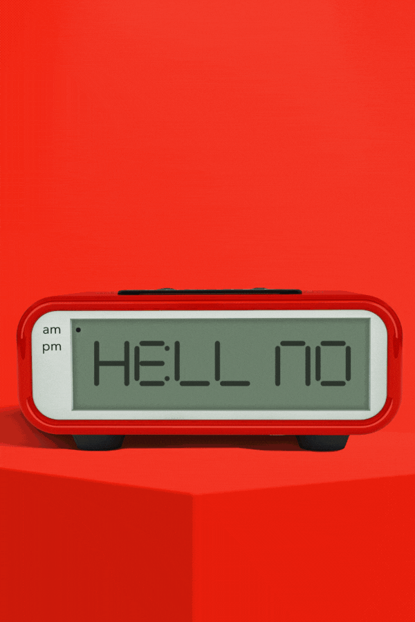 Colorful alarm clock with various messages GIF animation by Shamblen Studios