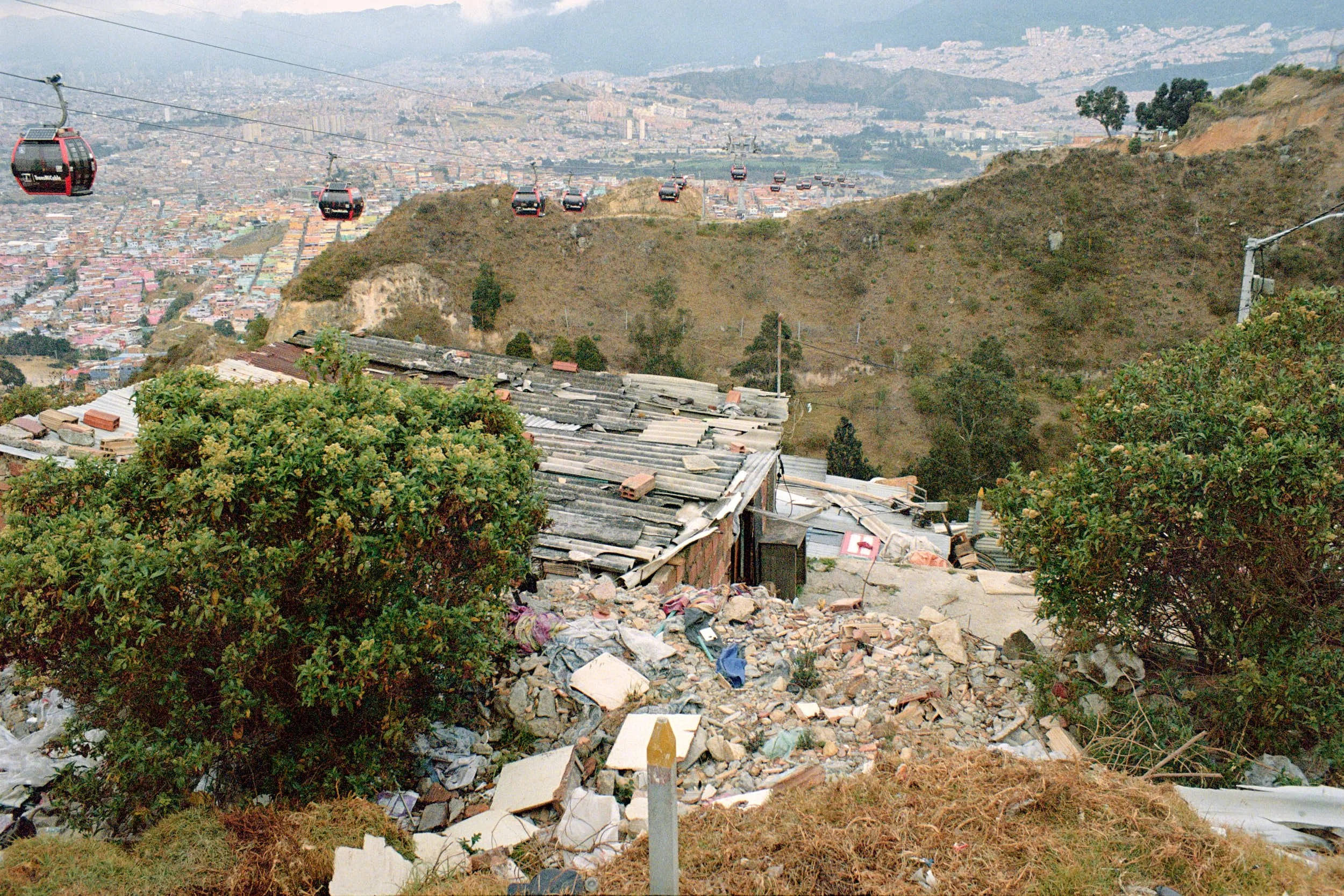 Debris where a house had collapsed from natural disaster.