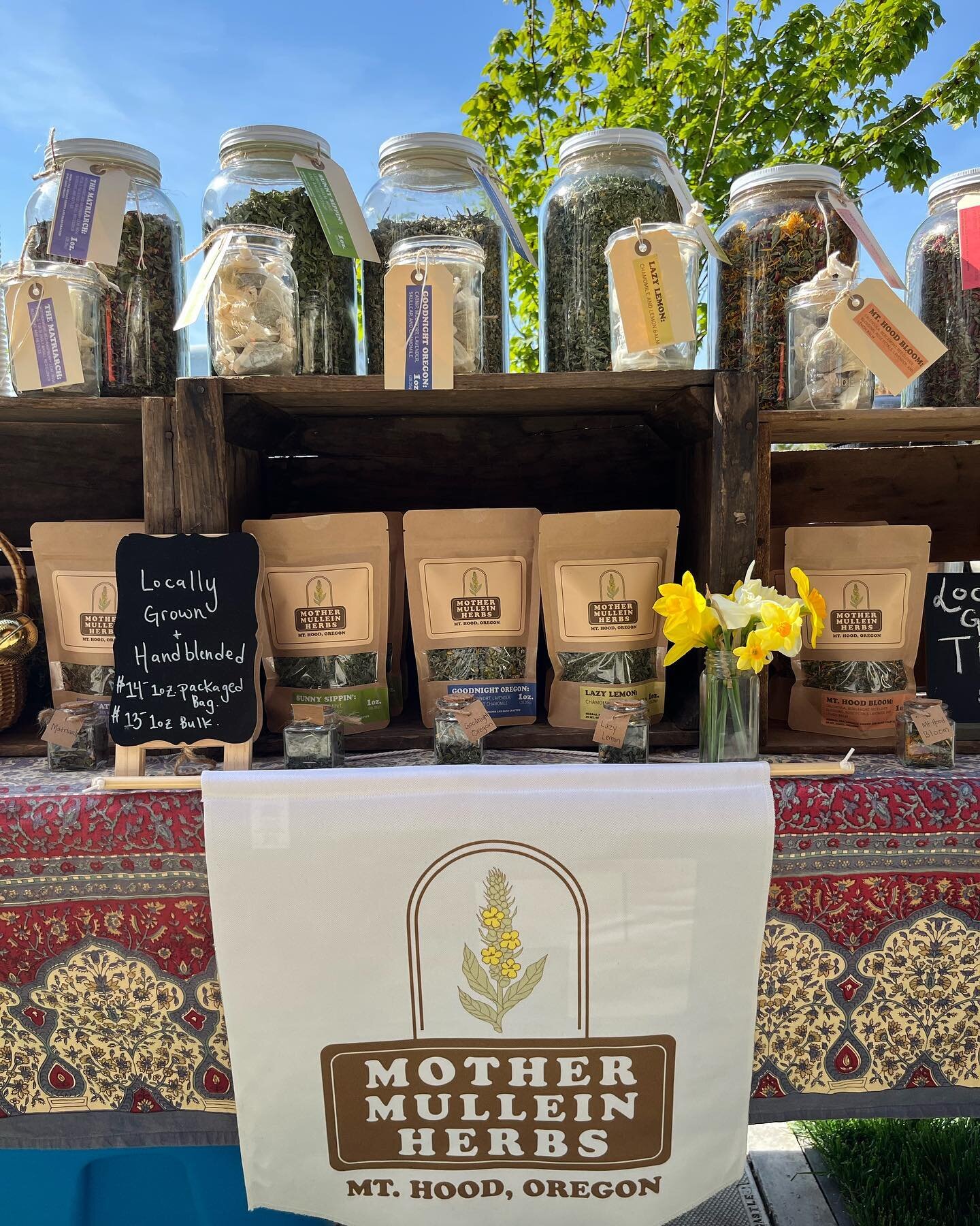 It&rsquo;s sooooo beautiful out for the last winter @hoodriverfarmersmarket. we have 2 new products we&rsquo;re excited about, herbal body oils and bath tea. We have bulk tea available if you bring your jars down! And of course some hot tea for this 