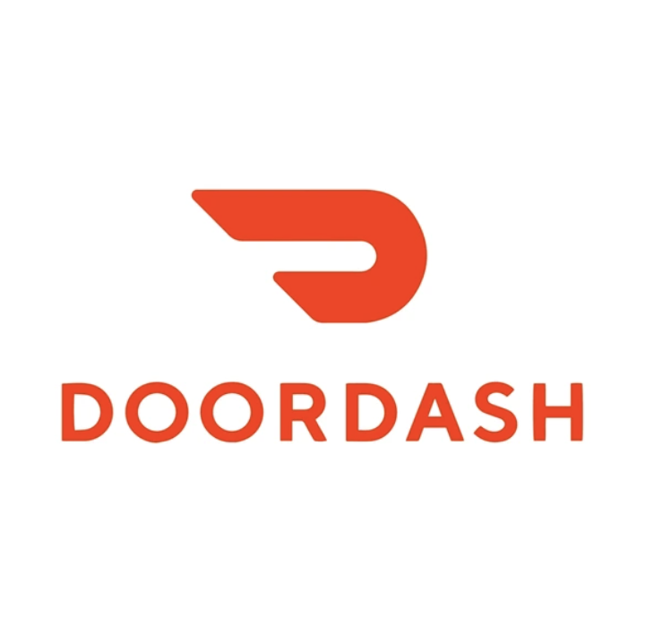 DoorDash logo with red stylized D and the word 'DOORDASH' below it.