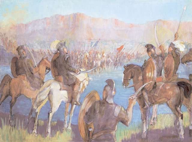 A Battle at the River by Minerva Teichert