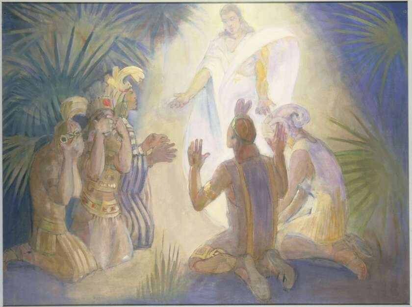 An Angle Appears to Alma and the Sons of Mosiah by Minerva Teichert