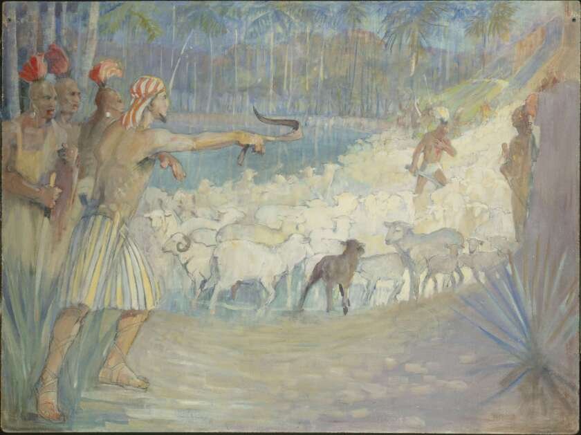 Ammon Saves the King’s Flocks by Minerva Teichert