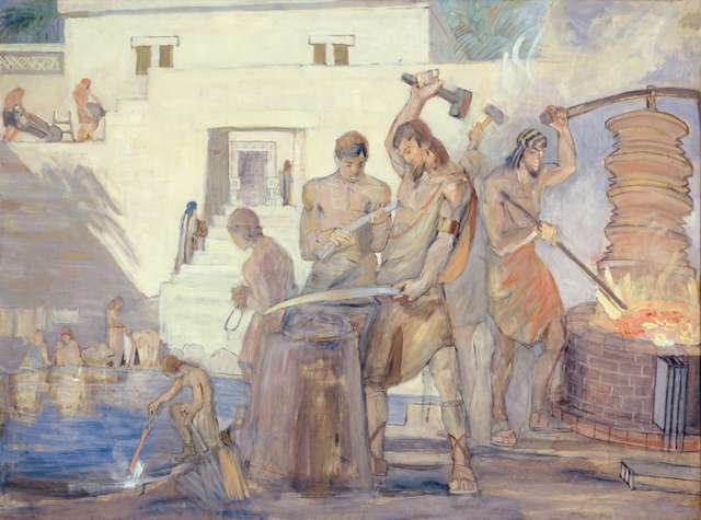 Nephi, the Builder, Forging Swords by Minerva Teichert
