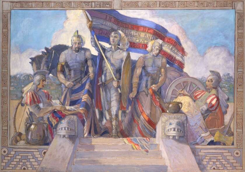 Moroni and the Title of Liberty by Minerva Teichert