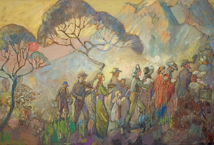 Get Ye Up into the High Mountain, O Zion, by Minerva Teichert 1949, oil on canvas, 42 x 60 inches