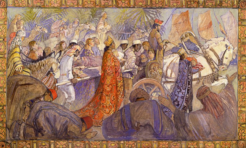 Return of Captive Israel, by Minerva Teichert 1945, oil on canvas, 53 1/2 x 90 inches