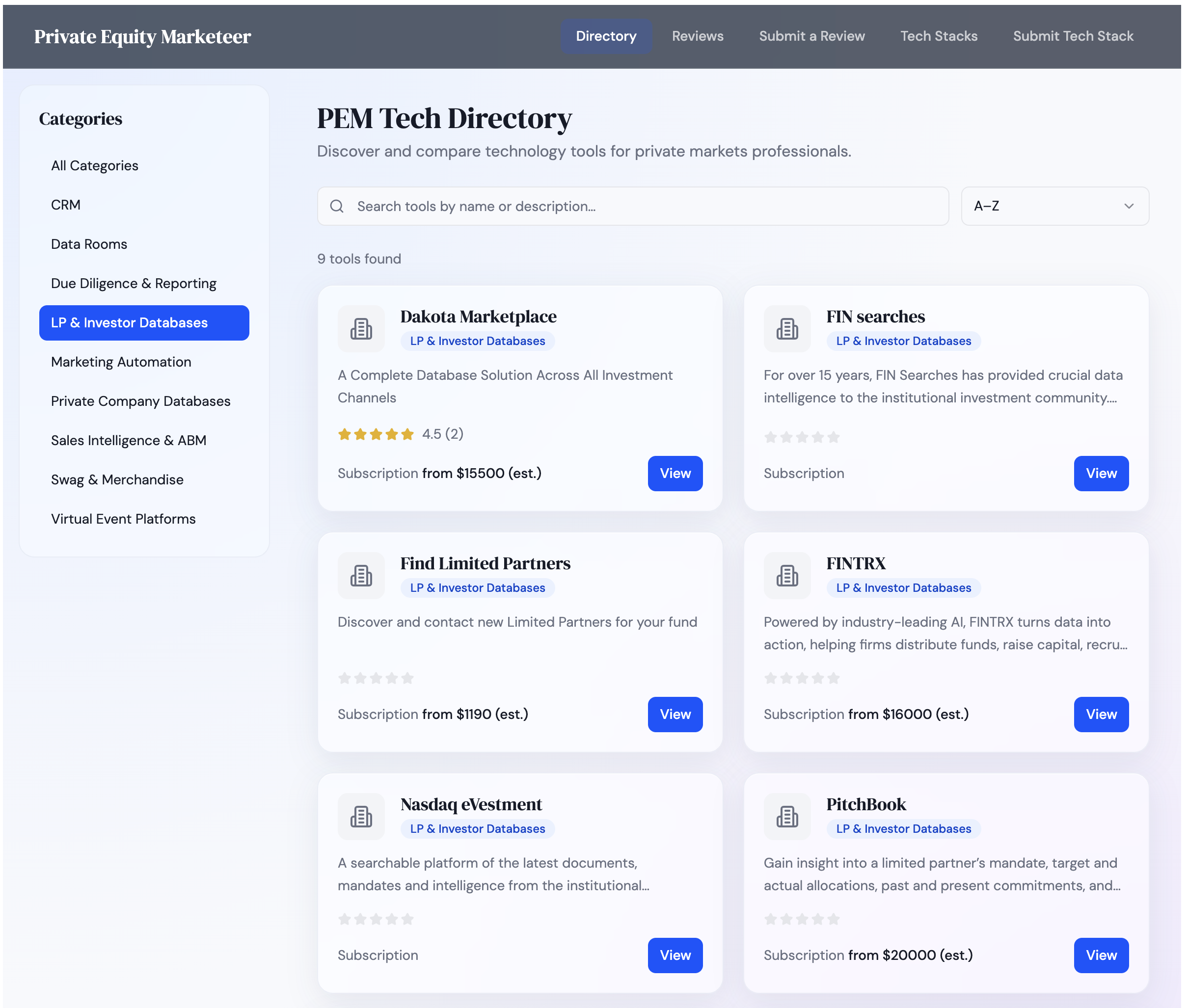 Private Markets Tech Directory