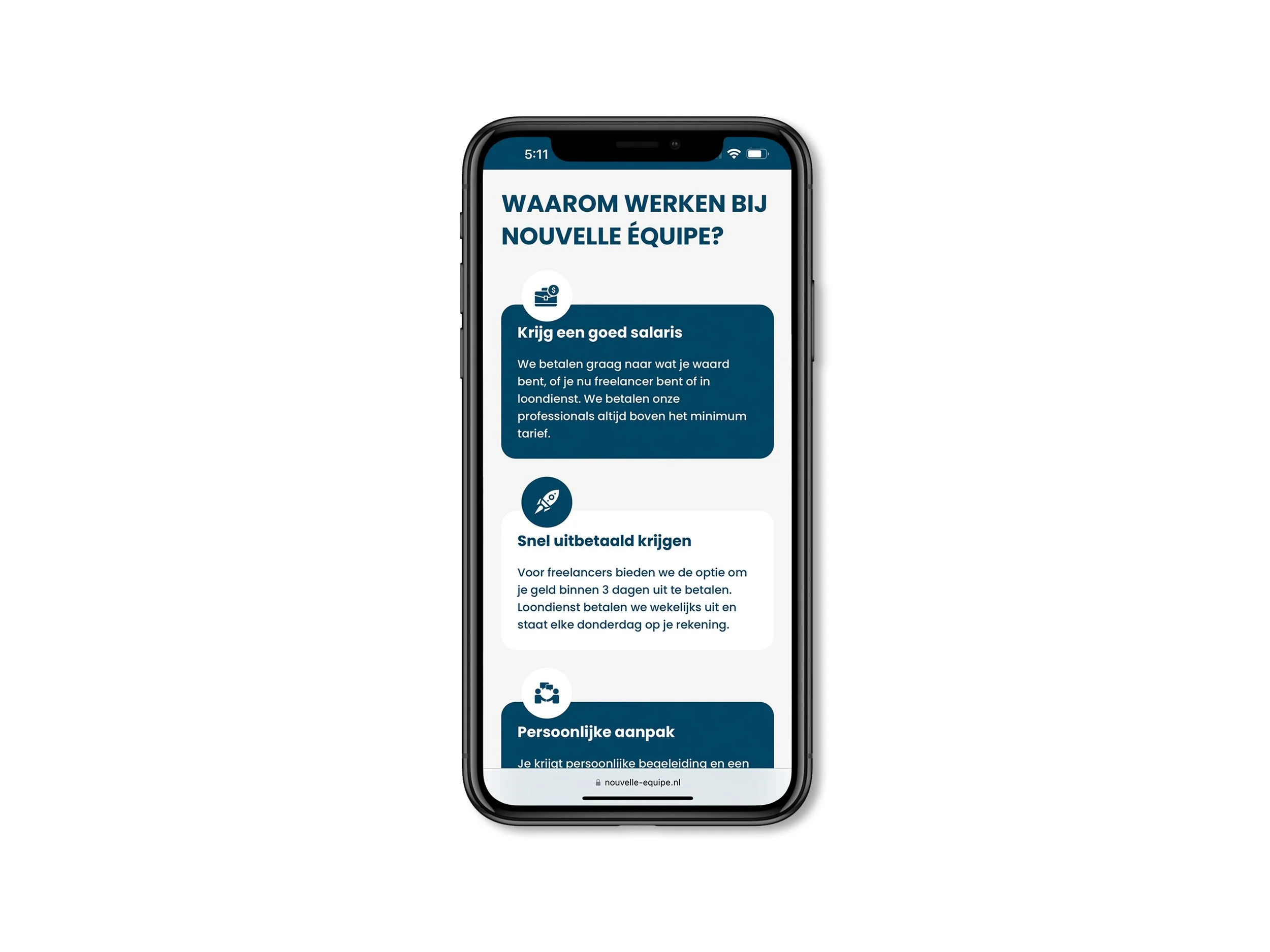 Website Nouvelle Équipe op mobiel