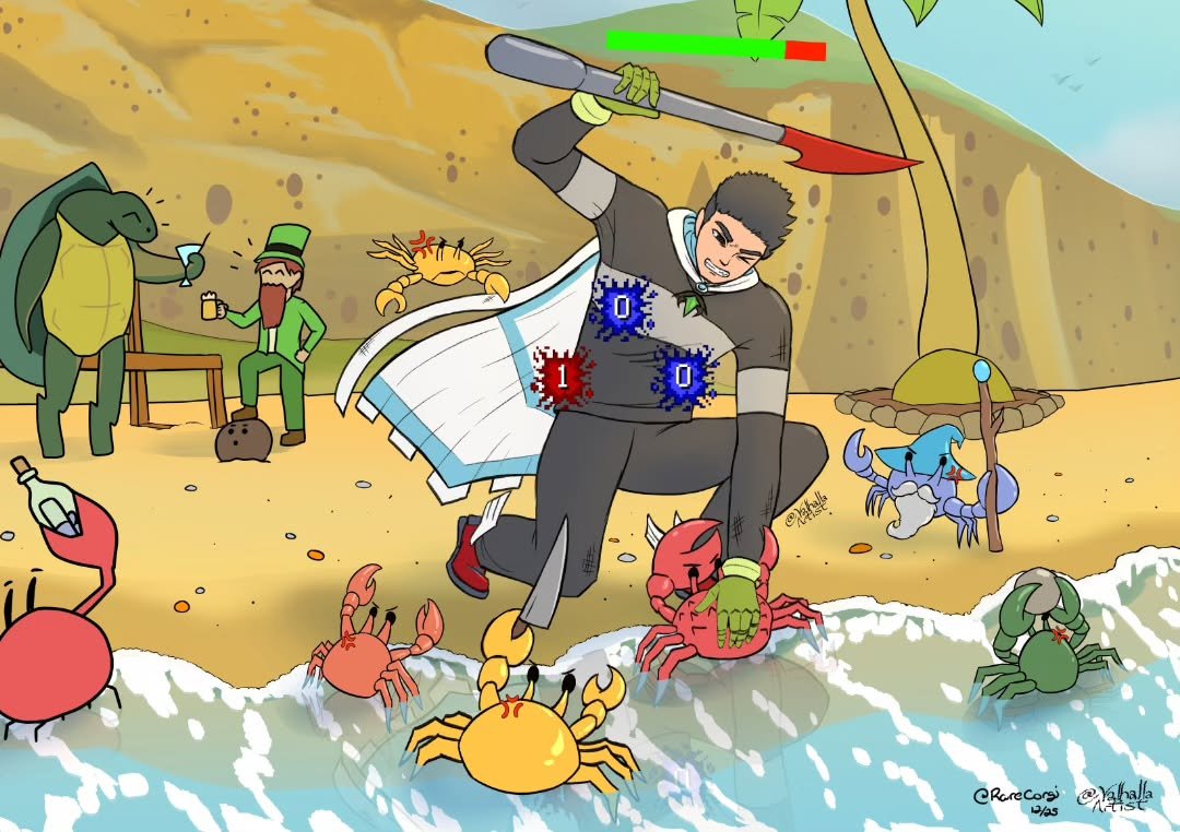 Having a nice day at Catherby's beach (maybe)
Art collab with @therarecorgi for RuneScape art calendar! Our month is May

#osrs #runescape #runescapeart