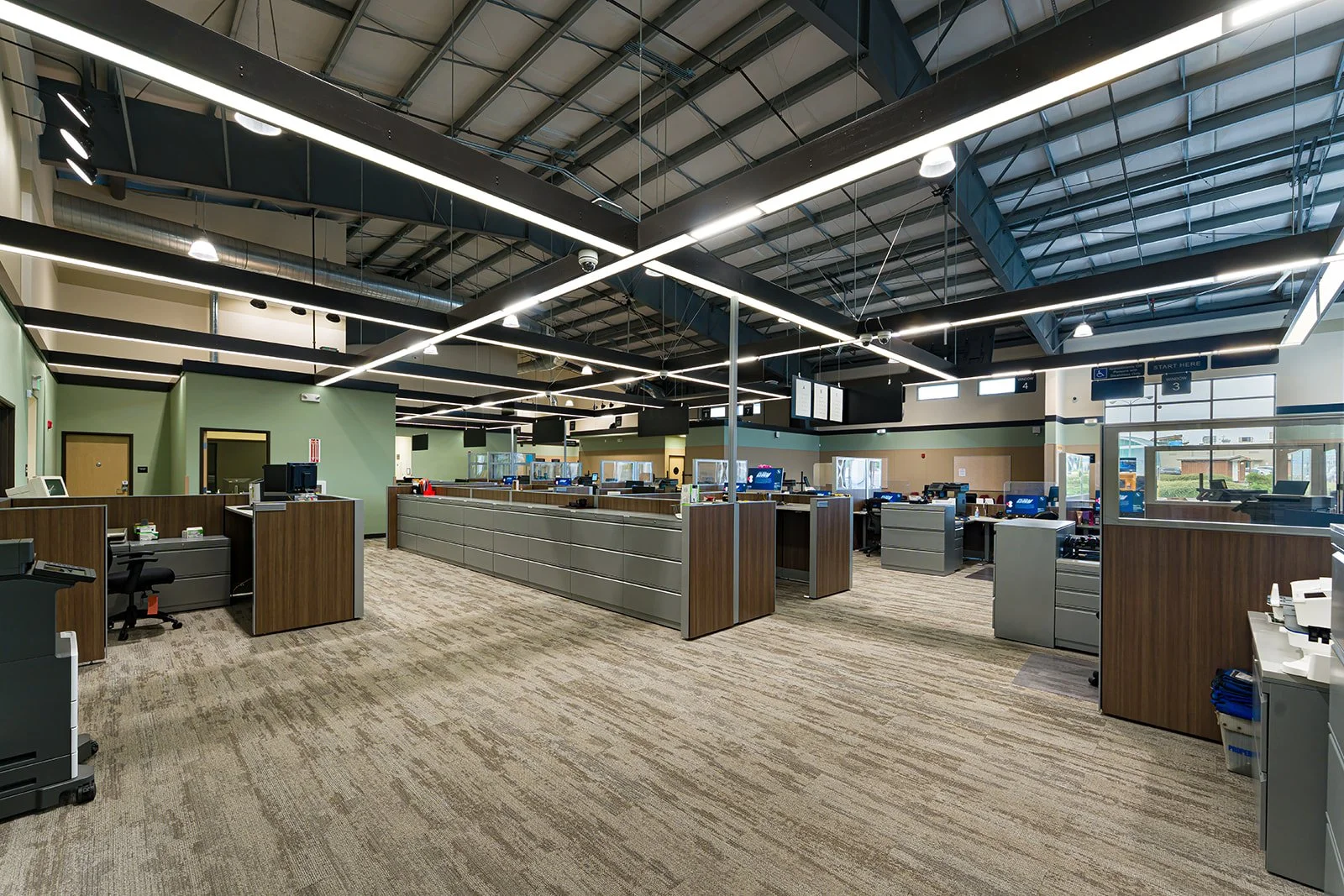 DMV employee work area and modular furniture. 