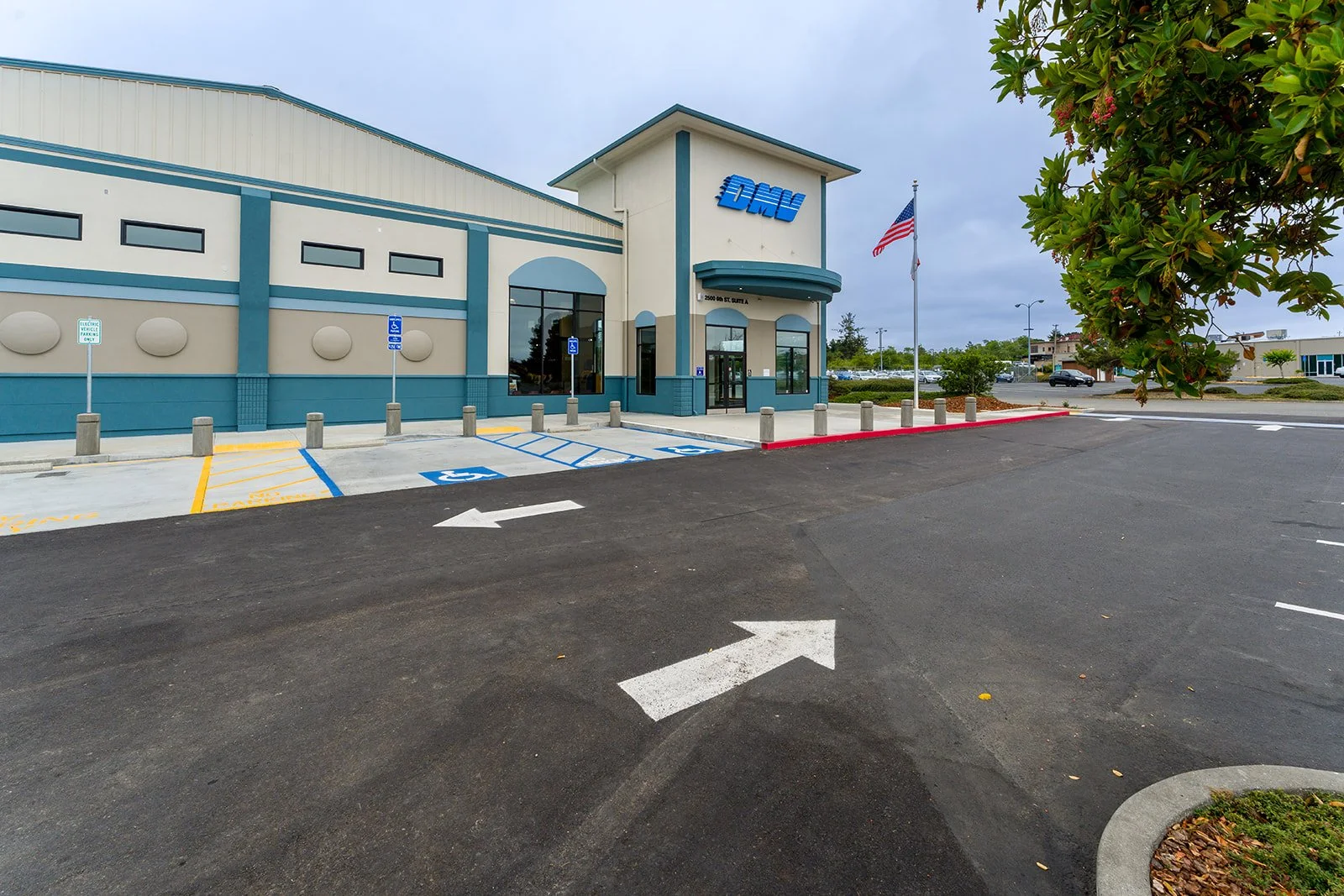 View of DMV entry from accessible path of travel.