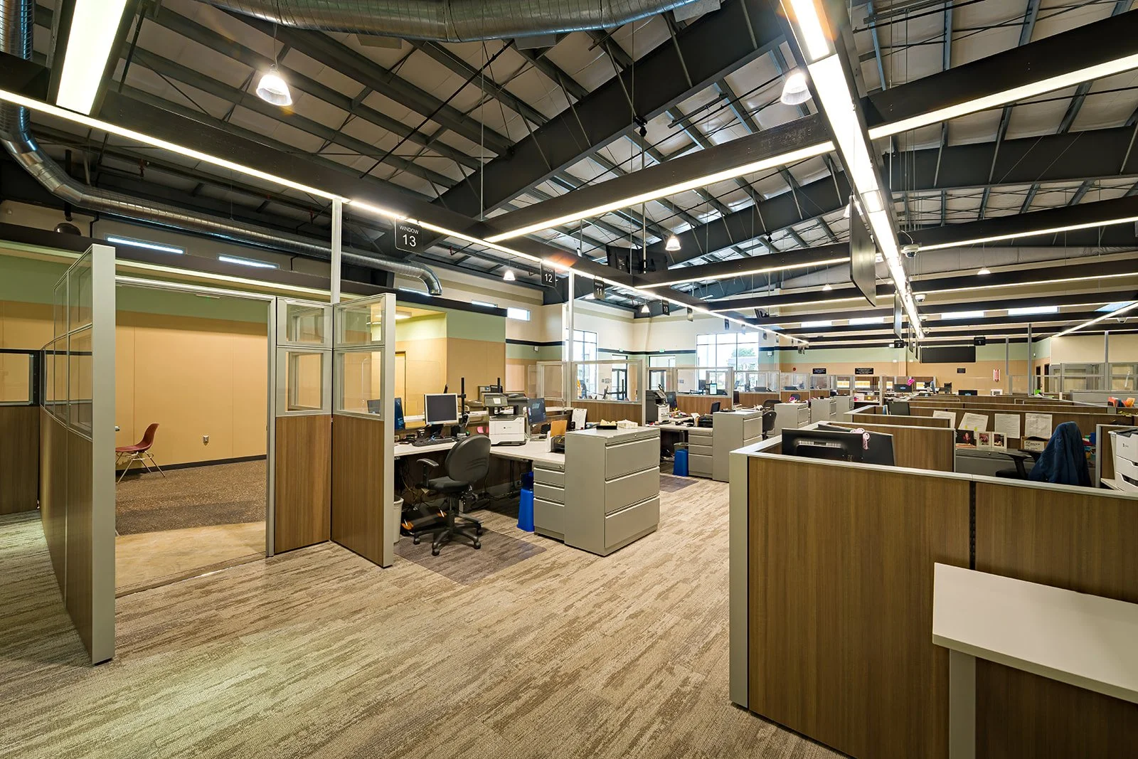 DMV employee work area and modular furniture. 