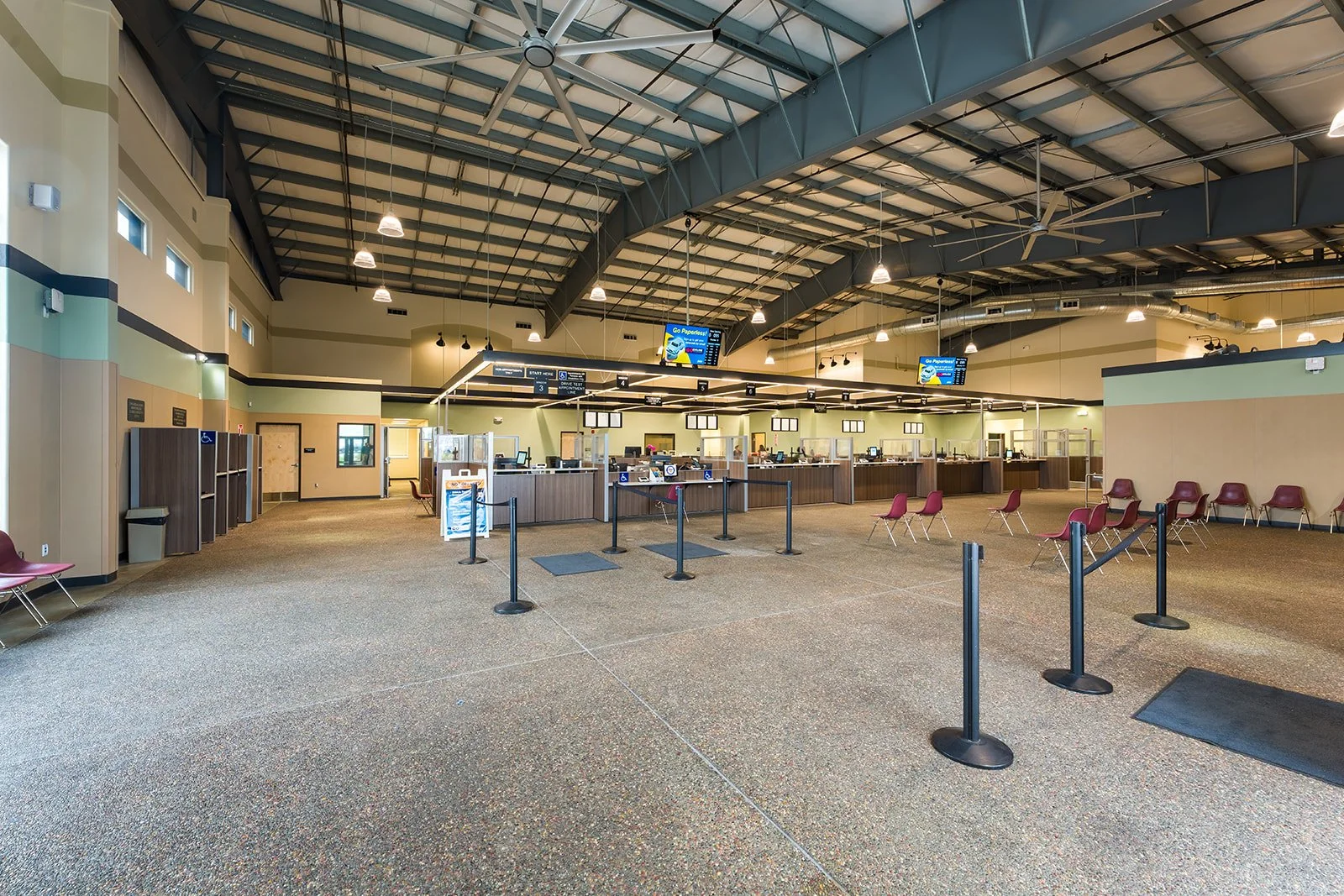 DMV public lobby and waiting area.