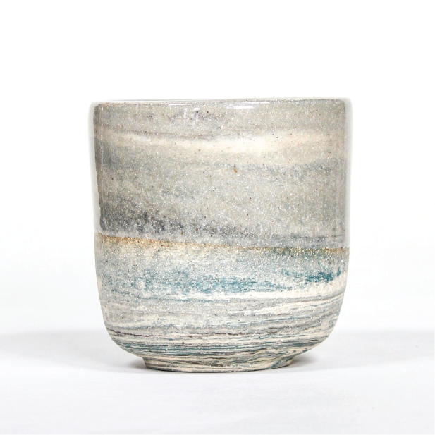Color Combo: Cenote
||| Key Colors: White, Black, Celadon, Teal
||| Body Shape: Tsutsu | Cylinder with a rounded base and tapered foot.
||| Finish: Chattered
